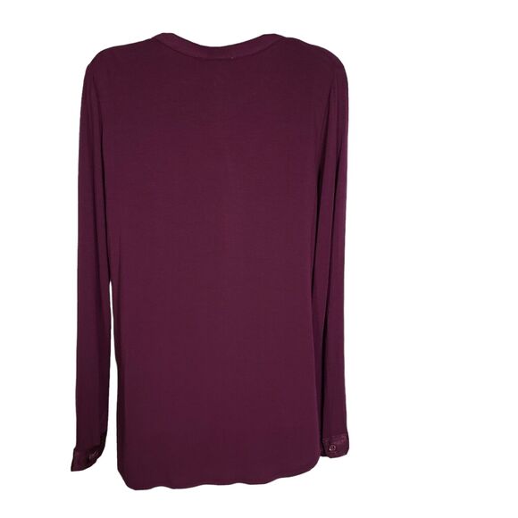 Cupio Womens Top Small Raspberry Pleats Long Sleeve Split V Neck Viscose Stretch - Picture 2 of 12